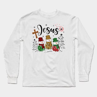 Faith Love Snowman Jesus Dandelion Christmas Family Xmas Long Sleeve T-Shirt